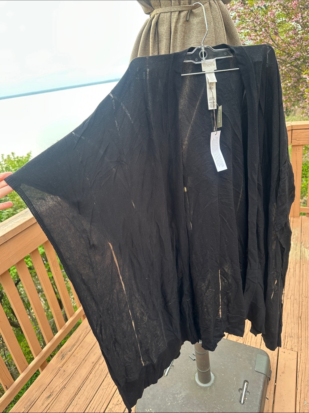 Chico's Black Sheer Open-Front Draped Cardigan